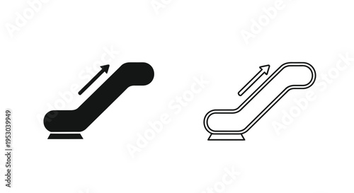 Two escalator icons a filled black version and an outlined white version