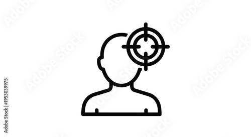 A line drawing depicts a human head with a target reticle above it