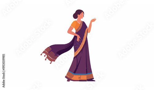 Gorgeous Indian Woman in Colorful Saree Traditional Fashion Vector Illustration