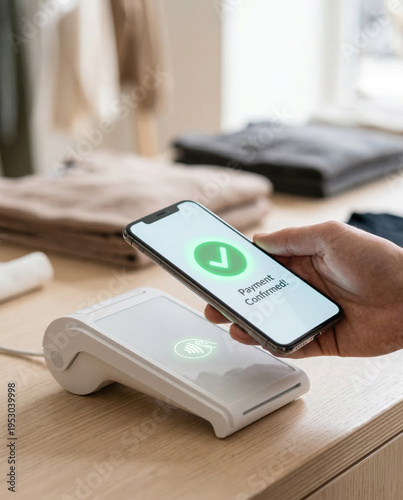 Mobile wallet payment with smartphone over a wireless terminal close up.generative AI