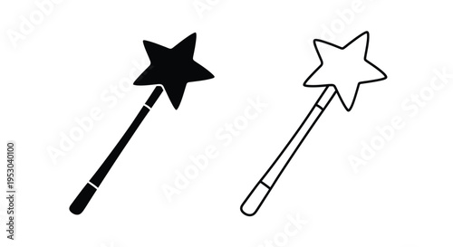 Two magic wands one filled and one outlined in a simple graphic