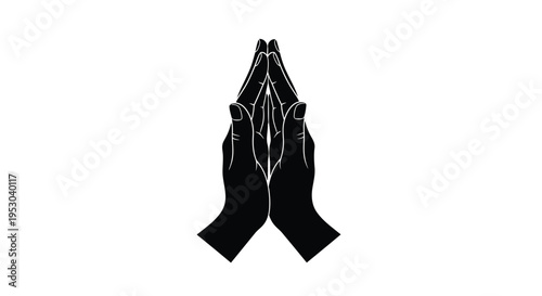 Black and white illustration of praying hands in a devotional pose