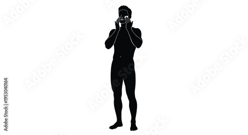 Vector silhouette of a man wearing a VR headset