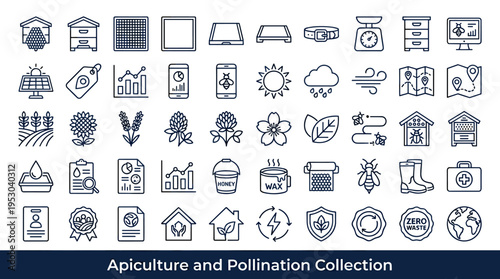 Apiculture and pollination icons collection for beekeeping and agriculture