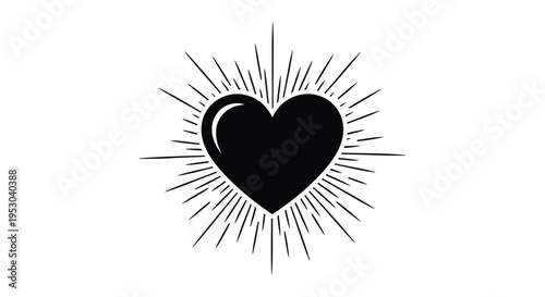 A striking black heart shape radiates with sharp sunburst like lines