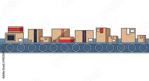 Industrial conveyor belt with cardboard boxes.