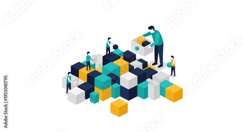 People working with colorful puzzle pieces.