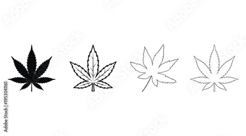 Four different cannabis leaf illustrations in various styles and shading