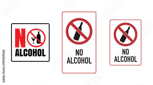 No alcohol signs with red circle and line through bottle