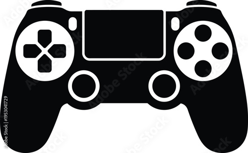 Black gamepad controller icon, wireless video game console joystick, gaming device silhouette, digital entertainment hardware