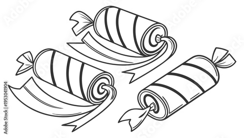Vector illustration of wrapped candies with ribbons and bows