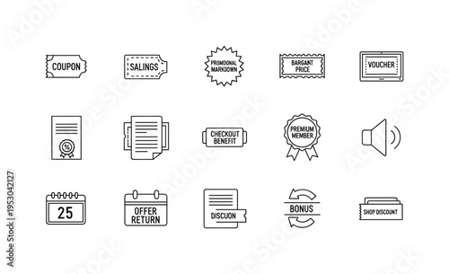 Coupon savings slip, promotional markdown starburst, bargain price frame, voucher redemption screen, appreciation reward paper,