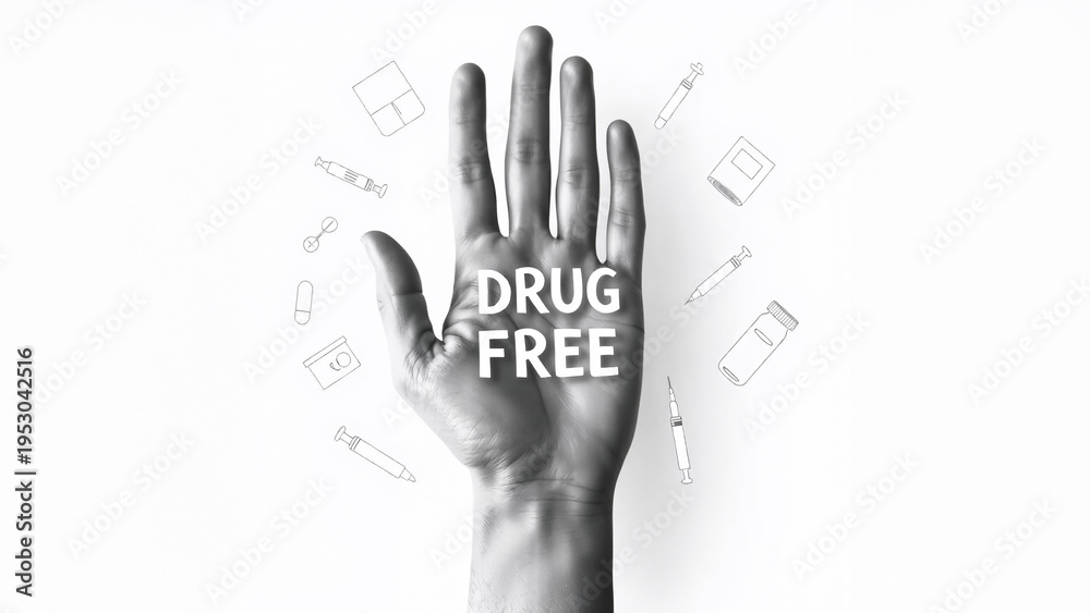Fototapeta premium Stop Drugs Concept with Hand and Pills Isolated