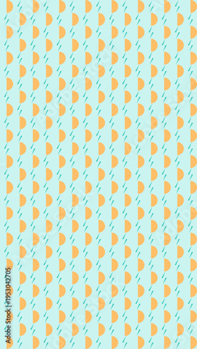 Seamless Geometric Pattern with Peach Shapes on Blue Background