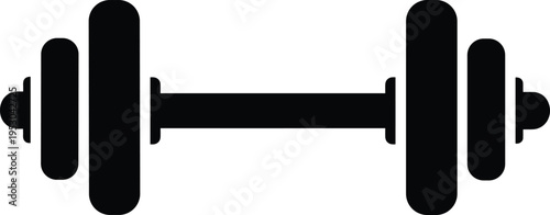 Black heavy dumbbell silhouette icon, minimalist weightlifting gym equipment vector illustration, professional fitness bodybuilding strength training graphic symbol