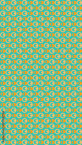 Retro Crescent and Circle Geometric Pattern in Teal and Orange