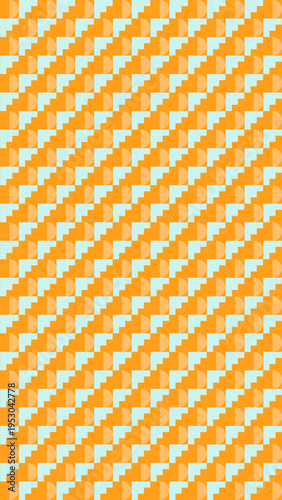 Abstract Pixelated Diagonal Pattern in Orange and Light Blue