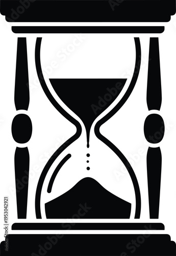 Black hourglass icon, sand timer symbol, time management concept, deadline sign, history countdown, waiting period, duration measurement, fleeting moments vector