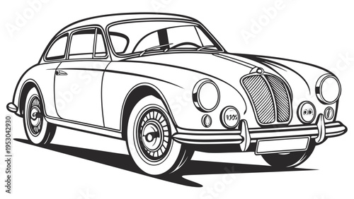 Classic vintage luxury sports car outline vector illustration for automotive design and car enthusiasts