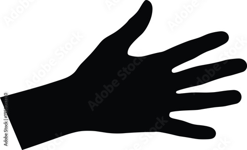 Black human hand silhouette icon, palm and fingers gesture symbol, minimalist body part sign for communication and tactile touch