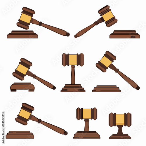 Law gavel vector icon set justice hammer illustration EPS10 isolated on white