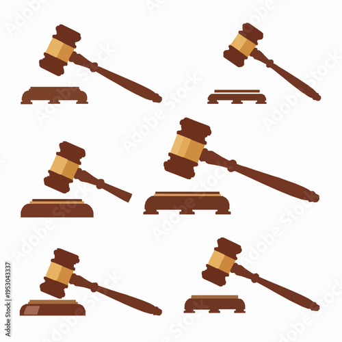 Judge gavel vector icon set law and justice hammer EPS10 isolated on white