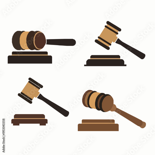 Minimal judge gavel vector icon set law justice symbol EPS10 isolated on white