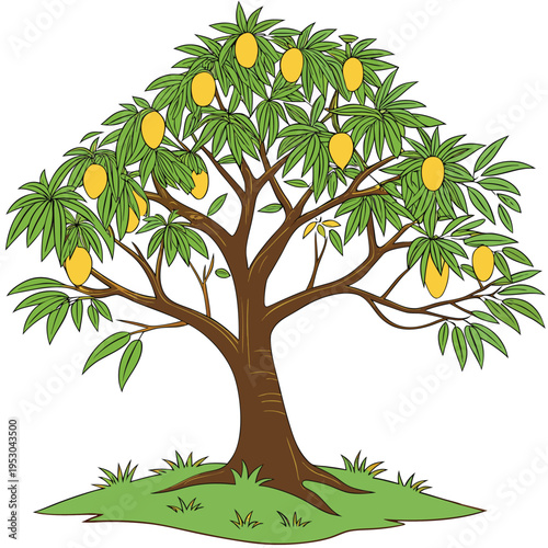 Mango tree laden with ripe yellow fruits