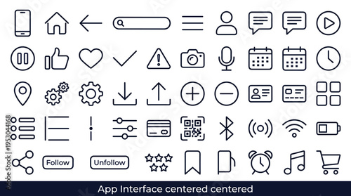 Collection of modern line icons for app interfaces and web design elements