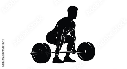 Black silhouette of a man lifting weights, fitness icon, workout illustration, weightlifting graphic