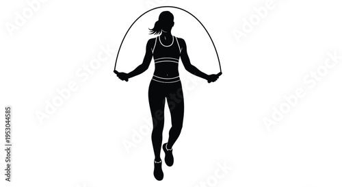 Vector silhouette of woman jumping rope