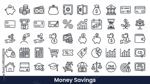 Collection of financial and money savings icons for business and personal finance