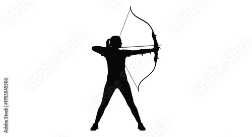 Vector silhouette of woman shooting bow and arrow