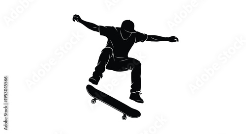 Black silhouette of a skateboarder in mid-air vector
