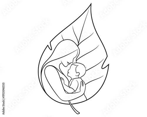 Heartwarming mother's day illustration of a mother and newborn baby