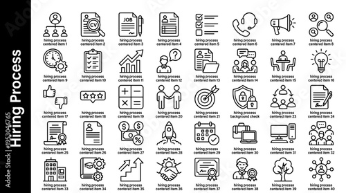Collection of icons representing various stages and aspects of the hiring process