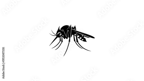 Black silhouette of a mosquito on a white background - minimalist insect art