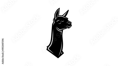 Stylized llama silhouette in black and white design