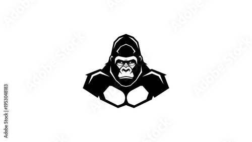 Bold gorilla face silhouette logo in black and white on white background