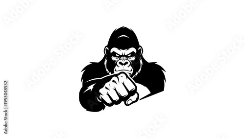Dynamic gorilla mascot with bold expression and powerful fist