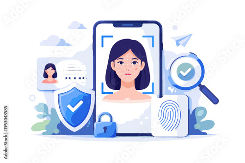 Check scan cartoon style icon image face generation vector verification simple security digital