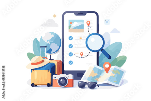 Travel simple shapes management vector simple generation clean design itinerary app cute illustration image icon