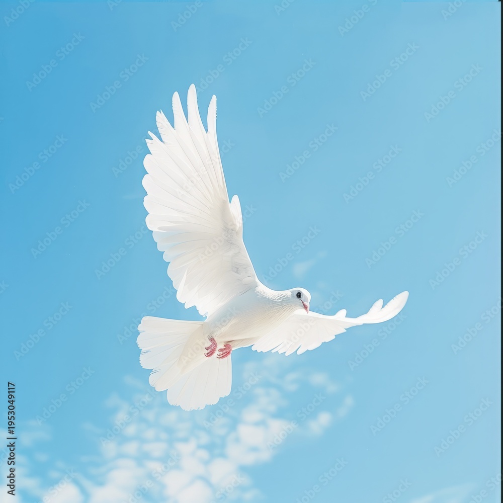 Obraz premium white dove against blue sky, natural daylight, minimalist composition, stock photography