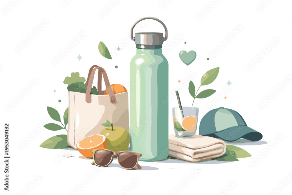 Obraz premium Vector reusable soft shadow eco bottle simple simple shapes image icon concept water lifestyle