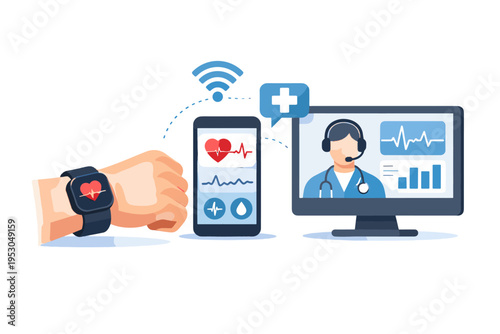 System soft shadow wearable image bold outline healthcare remote generation icon monitoring vector simple