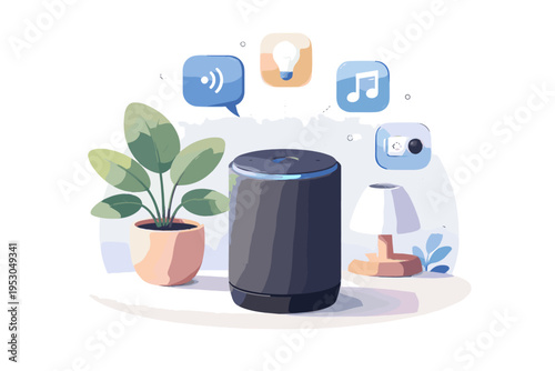 Device soft shadow generation image bold outline vector icon smart speaker simple home voice