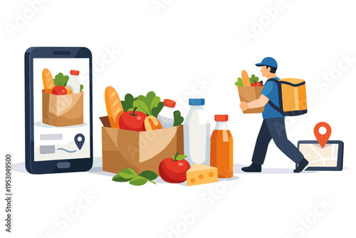 Vector grocery icon delivery clean design digital vector illustration online soft shadow image app generation