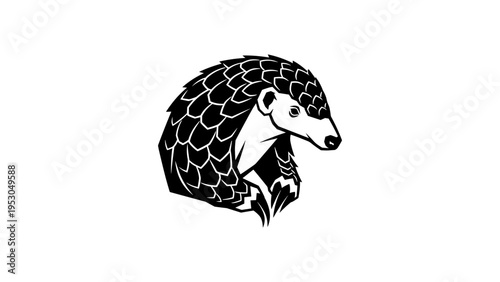 Intricate pangolin silhouette with scales in monochrome design