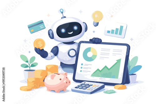 Generation ai flat design personal advisor smart finance image icon vector simple sticker style