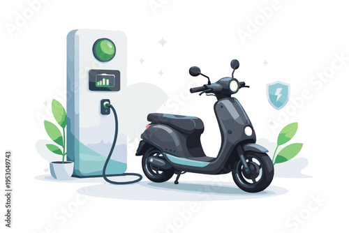 Soft shadow cute illustration electric smart vector illustration charging vector scooter icon station